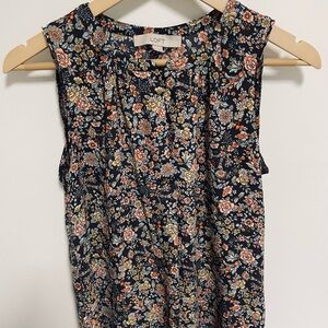 LOFT Navy Floral Sleeveless Blouse